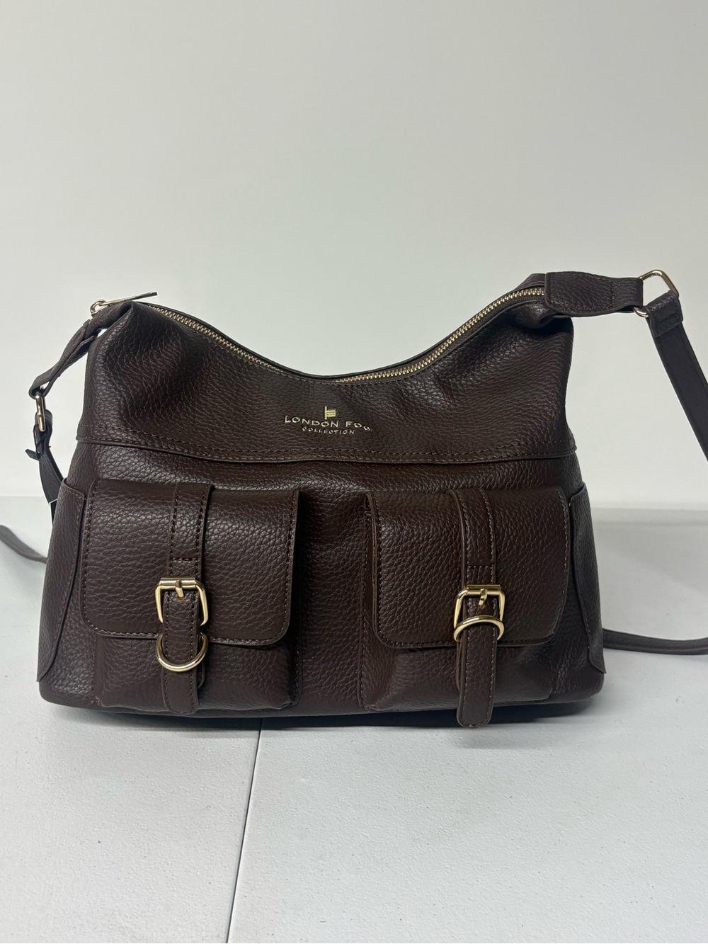 London Fog Brown Pebbled Leather Shoulder Bag new with tags